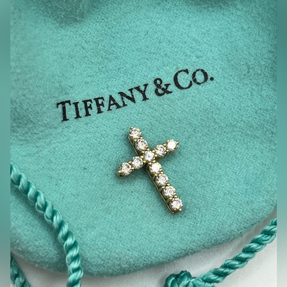 Tiffany & Co. 18K Gold .42ctw White Diamond Cross Pendant